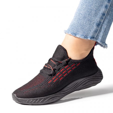 Pantofi dama sport din material textil negru cu rosu MOD03784