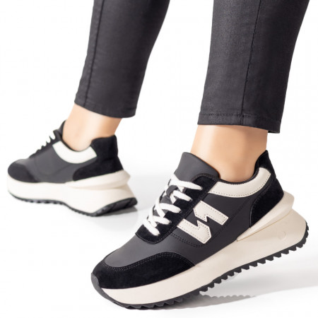 Pantofi dama sport negri cu bej MOD09693, 3, modlet.ro