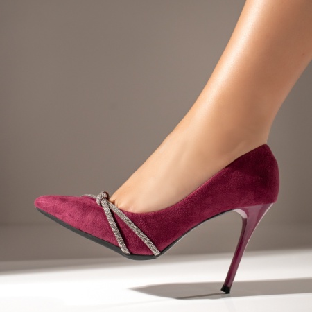 Pantofi dama Stiletto cu pietre aplicate mov suede LIA94, 2, modlet.ro