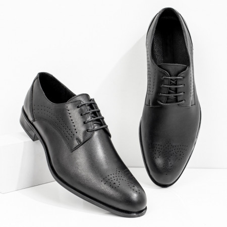 Pantofi barbati eleganti, Pantofi eleganti barbati negri cu perforatii din Piele naturala Terany - zeforia.ro