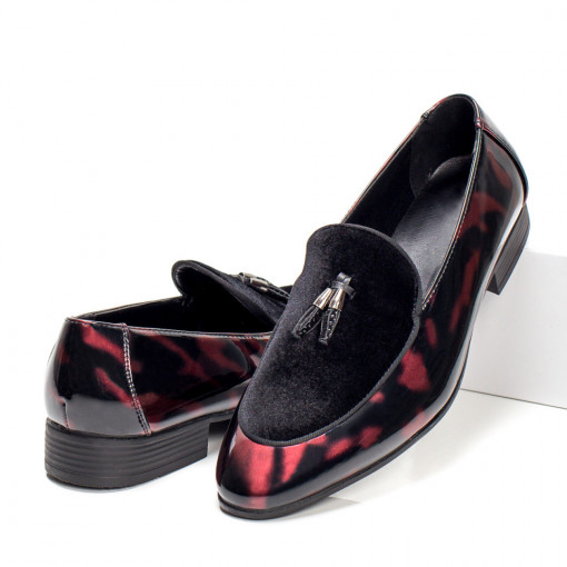 Loafers barbati, Pantofi eleganti barbati rosii cu aspect lacuit ZEF05398 - zeforia.ro