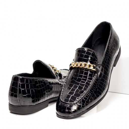 Incaltaminte barbati, Pantofi eleganti negri barbati cu accesoriu auriu ZEF05400 - zeforia.ro