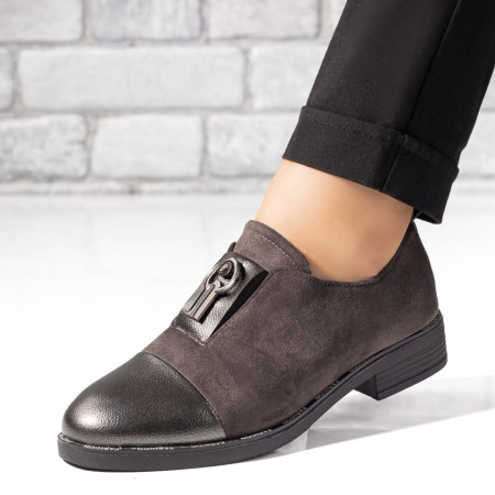 Pantofi casual dama, Pantofi gri dama casual cu accesoriu si talpa joasa ZEF033835 - zeforia.ro