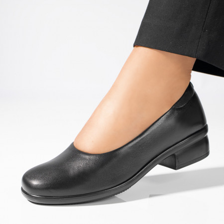 Pantofi cu toc mic dama, Pantofi negri dama din Piele naturala cu toc mic ZEF11274 - zeforia.ro