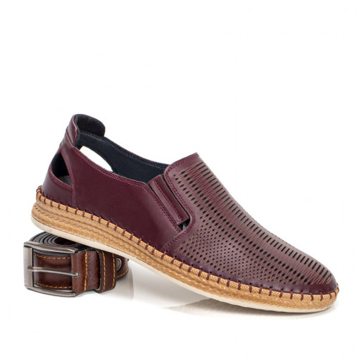 Pantofi perforati casual visinii barbati din Piele naturala MDL03679