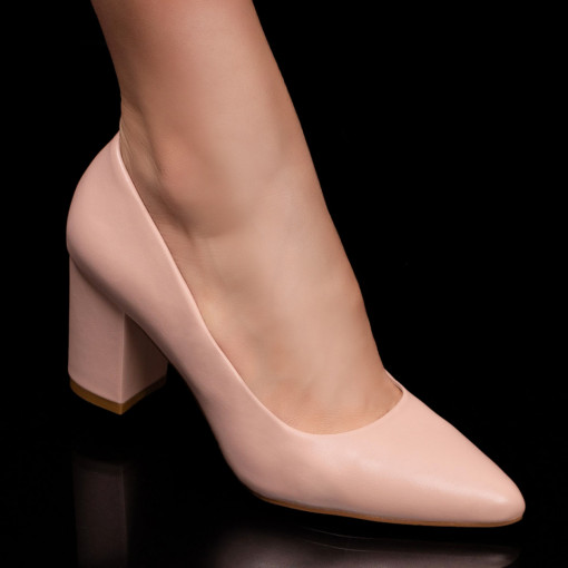 Pantofi cu toc, Pantofi roz dama cu toc gros ZEF06239 - zeforia.ro