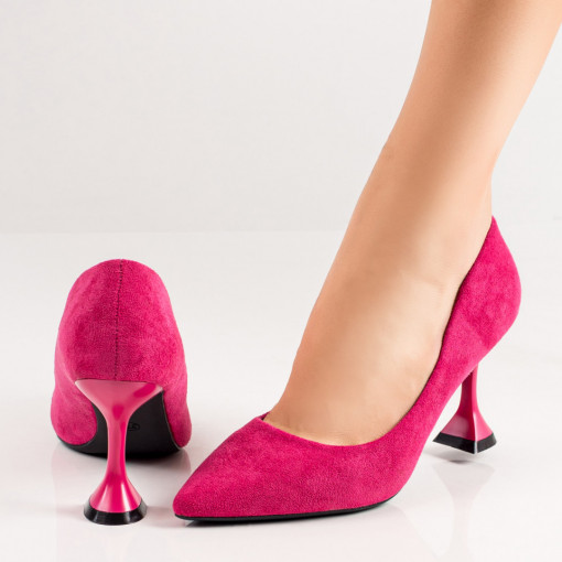 Plateste Jumatate!, Pantofi roz suede dama cu toc conic MOD06496, modlet.ro