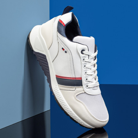 Adidasi barbati, Pantofi sport barbati din material textil albi cu albastru ZEF09686 - zeforia.ro