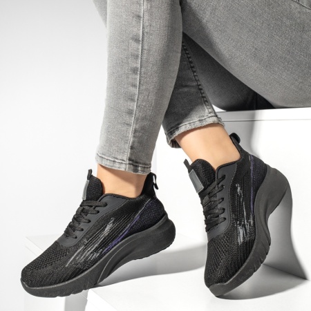 Adidasi dama, Pantofi sport cu siret si talpa groasa negri MOD13175, modlet.ro