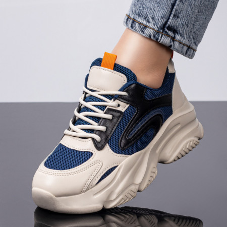 Pantofi sport dama albastri cu bej si talpa groasa MOD08200, 3, modlet.ro