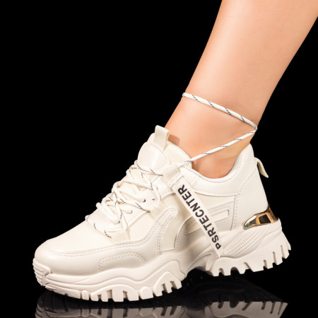 Adidasi dama, Pantofi sport dama bej cu siret MOD03453, modlet.ro