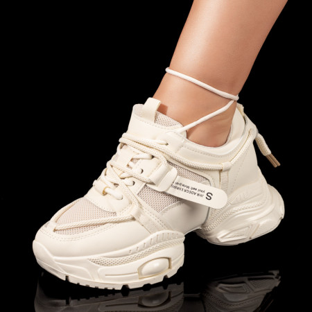 Adidasi dama, Pantofi sport dama cu siret bej MOD09906, modlet.ro