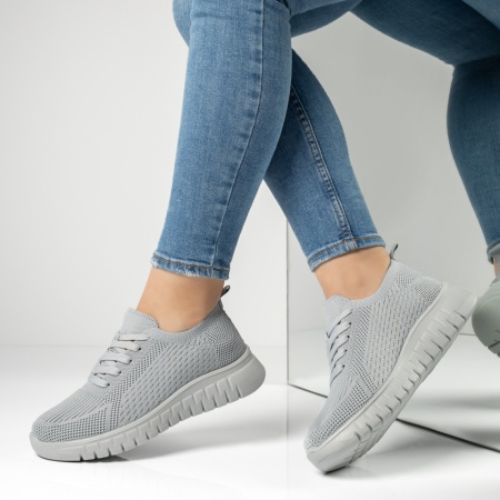 Adidasi dama, Pantofi sport dama cu siret gri MOD13236, modlet.ro