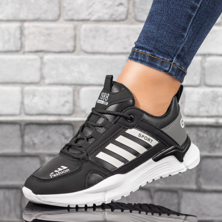 Adidasi dama, Pantofi sport dama cu siret negri cu alb MOD10022, modlet.ro