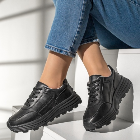 Adidasi dama, Pantofi sport dama cu siret negri din Piele naturala MOD12976, modlet.ro