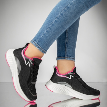 Pantofi sport dama cu siret negru cu roz MOD13045, 3, modlet.ro