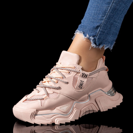 Adidasi dama, Pantofi sport dama cu siret si talpa groasa roz MOD05736, modlet.ro