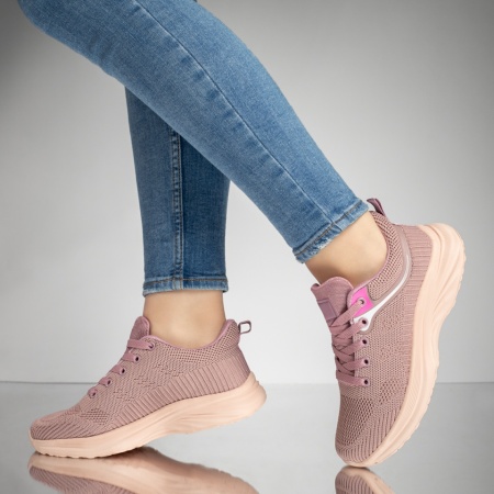 Adidasi dama, Pantofi sport dama cu siret si talpa groasa roz MOD13220, modlet.ro