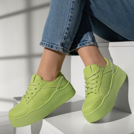Adidasi dama, Pantofi sport dama cu siret si talpa groasa verzi MOD12996, modlet.ro