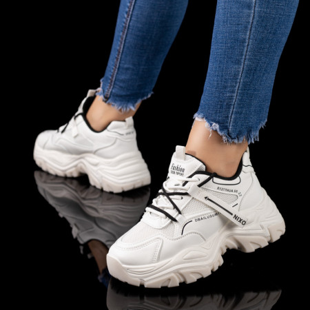 Adidasi dama, Pantofi sport dama cu talpa groasa albi cu negru ZEF09623 - zeforia.ro