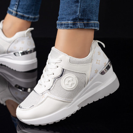 Plateste Jumatate!, Pantofi sport dama cu talpa groasa albi MOD08642, modlet.ro