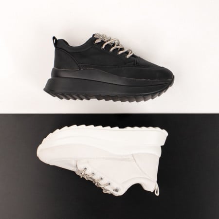 Pantofi sport dama cu talpa groasa albi MOD10065, 4, modlet.ro