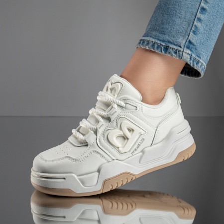 REDUCERI INCALTAMINTE, Pantofi sport dama cu talpa groasa albi MOD11743, modlet.ro