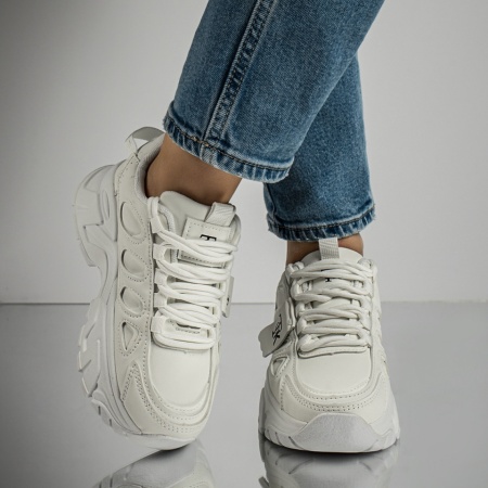 Pantofi sport dama cu talpa groasa albi MOD12980, 2, modlet.ro