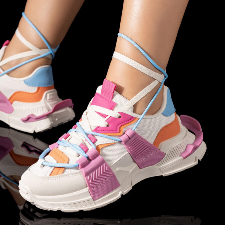 Adidasi dama, Pantofi sport dama cu talpa groasa bej cu roz inchis MOD09410, modlet.ro