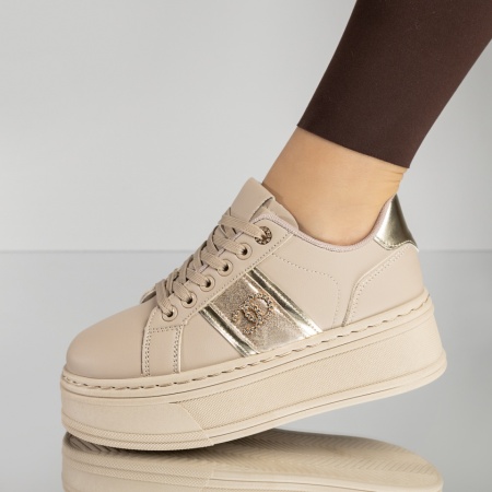 Pantofi sport dama cu talpa groasa bej MOD14213, 2, modlet.ro