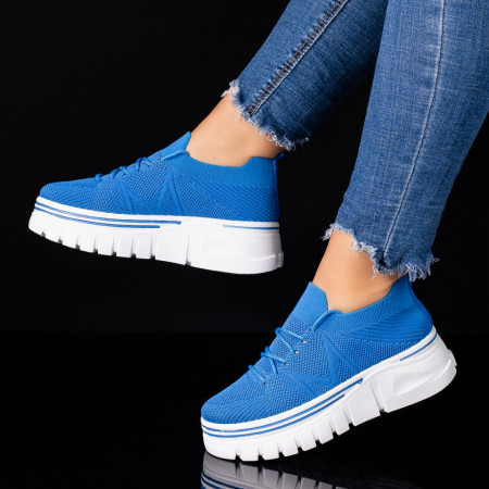 Adidasi dama, Pantofi sport dama cu talpa groasa din material textil albastri ZEF09419 - zeforia.ro
