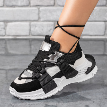 REDUCERI INCALTAMINTE, Pantofi sport dama cu talpa groasa negri cu alb MOD09410, modlet.ro