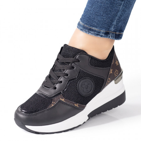 Plateste Jumatate!, Pantofi sport dama cu talpa groasa negri MOD08642, modlet.ro