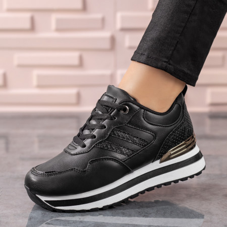 Adidasi dama, Pantofi sport dama cu talpa groasa negri MOD09596, modlet.ro