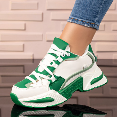 Plateste Jumatate!, Pantofi sport dama cu talpa groasa verzi cu alb MOD10068, modlet.ro