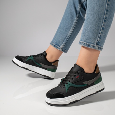 Plateste Jumatate!, Pantofi sport dama negri cu verde MOD11780, modlet.ro