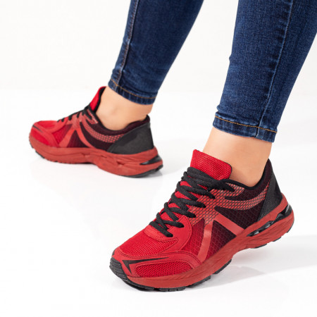 Pantofi sport dama rosii cu negru ZEF09819