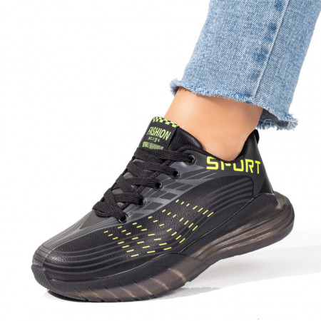 Pantofi sport negru cu verde unisex cu siret MOD06743, 2, modlet.ro