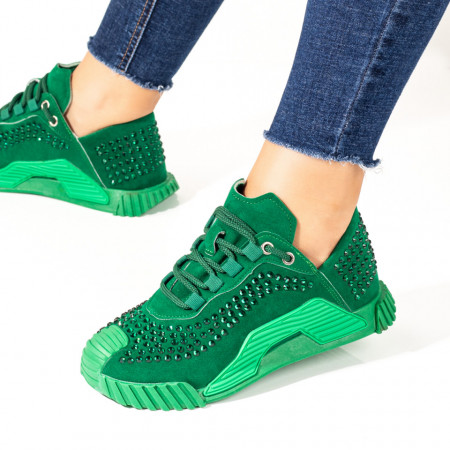 Pantofi sport verzi dama cu strasuri aplicate MOD10069, 1, modlet.ro