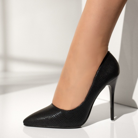Pantofi Stiletto dama cu imprimeu negri MOD01507