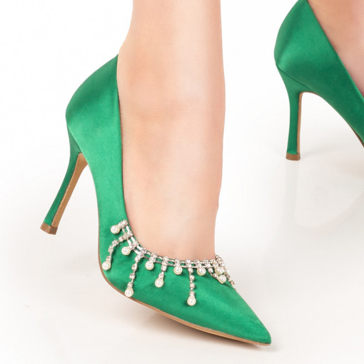 Pantofi dama, Pantofi Stiletto dama verzi cu aplicatie de pietre MOD07770, modlet.ro
