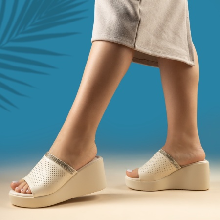 Papuci casual cu platforma bej ZOE1, 2, modlet.ro