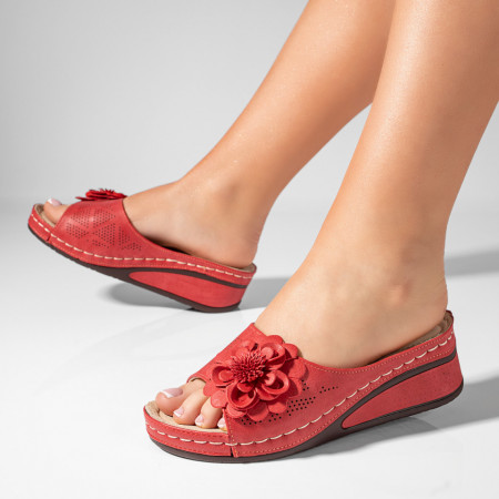 Papuci si slapi dama, Papuci casual cu platforma dama rosii MOD11339, modlet.ro