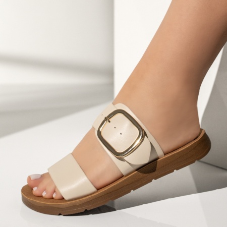 Papuci casual dama cu catarama bej MOD13577, 2, modlet.ro