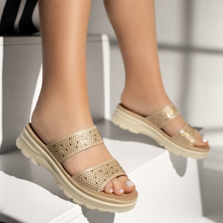 Papuci casual dama cu pietre aplicate bej MOD13505, 3, modlet.ro