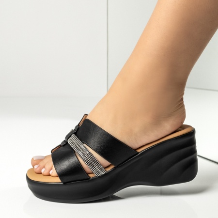 Papuci casual dama cu platforma si strasuri negri ZOE6, 2, modlet.ro