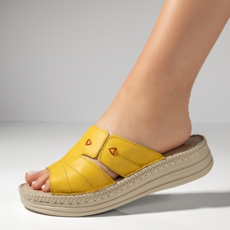 Papuci casual dama cu talpa groasa galbeni din Piele naturala MOD08759, 1, modlet.ro