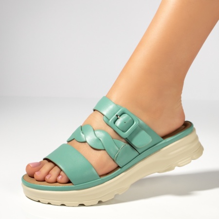 Papuci casual dama cu talpa groasa si bareta verzi MOD13363, 4, modlet.ro