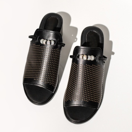 Papuci casual dama cu toc gros negri din Piele naturala BIA6, 3, modlet.ro