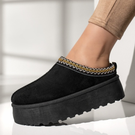 Papuci dama cu talpa groasa tip UG negru suede MOD12613, 2, modlet.ro